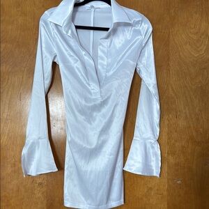 White Long Sleeve Bell Sheath Dress Cocktail